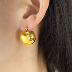 JEWELRY EH236 Customize Stainless Steel Gold Plated 18K U Shaped Drop Earrings Glossy round Ball Earrings for Women My Store