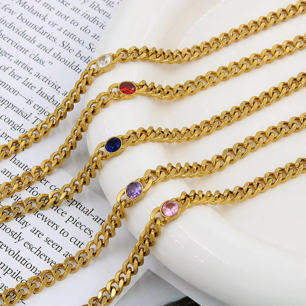 Exquisite Stainless Steel 18K PVD Gold Plated Emerald Gemstone Birthstone Pendant Cubic Zircon Choker Necklace Jewelry My Store