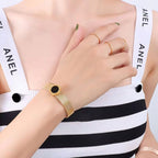 Newest Design Stainless Steel Watch Band Strap Wide Stainless Steel 18K Gold Numerals Wristband Bracelet My Store