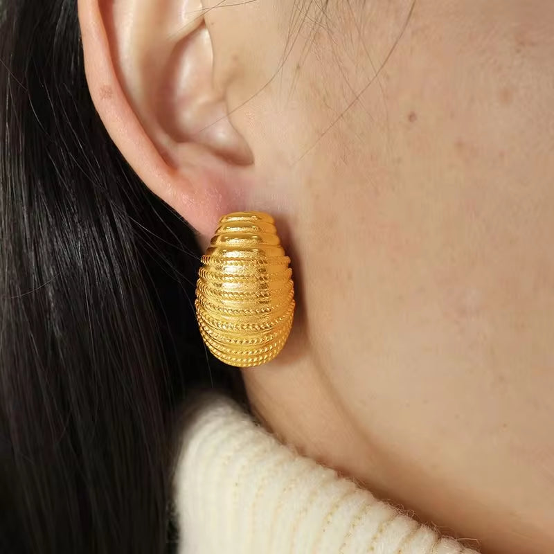 JEWELRY EH194 Best Selling Multi-Layer Pleated Openwork Striped Textured Stainless Steel Earrings Jewellery My Store