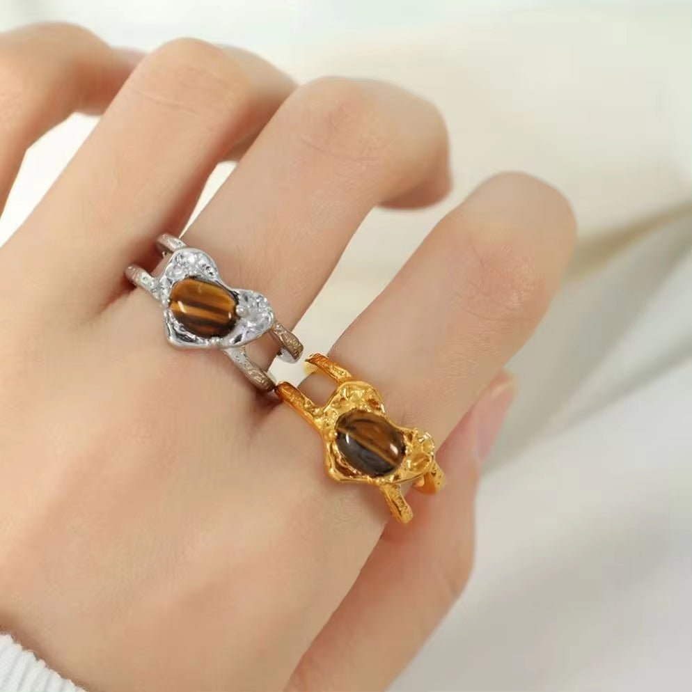 JEWELRY JZ17-8 2024 Vintage Heart Ring Tiger Eye Turquoise Ring Stainless Steel Ring My Store