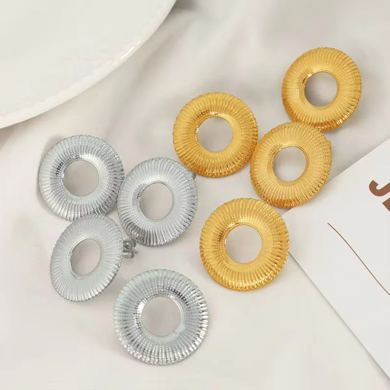 JEWELRY EH176 Exaggerated Titanium Steel Stainless Steel 18K Line Radial Design Circle Earrings for Women My Store