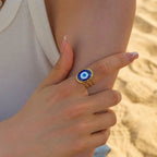 Jewelry 18K Gold Plated Three Layer Eye Ring Stainless Steel Blue Enamel Evil Eyes Stacking Rings My Store