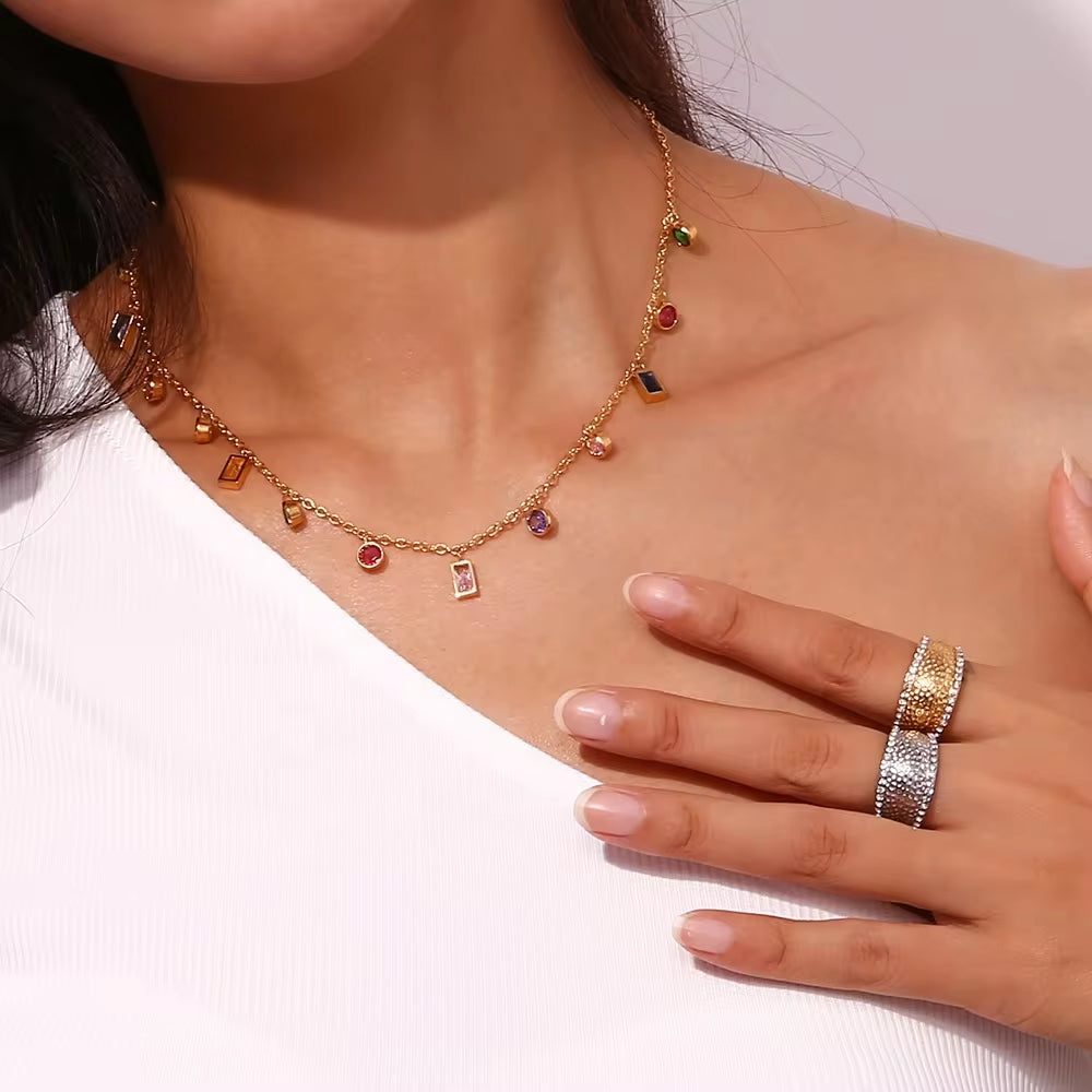 Vintage Hammered Zircon Signet Ring PVD Gold Plated Jewelry Stainless Steel Statement Jewelry My Store