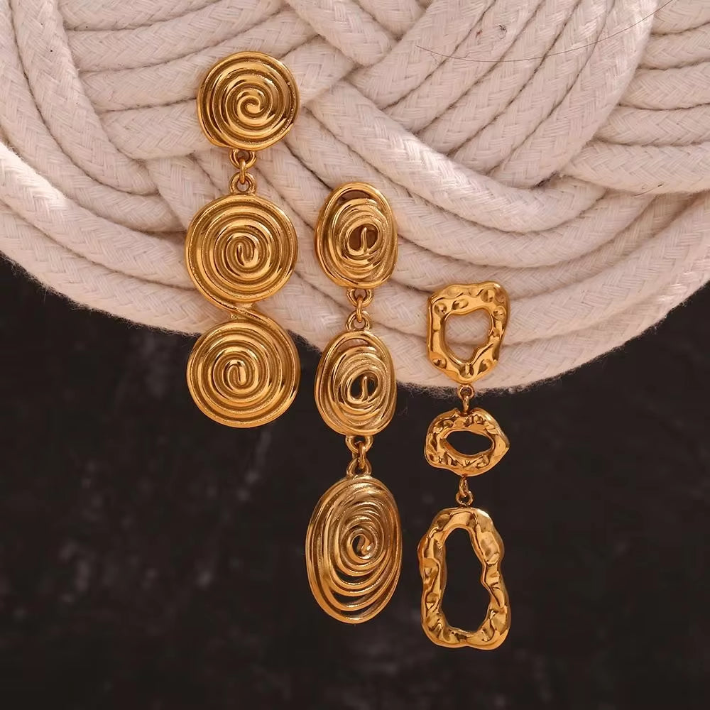 Minimalist Earrings Set Gold Plated Tassel Earrings Hammered Winding Stud Earrings Stainless Steel Jewelry My Store