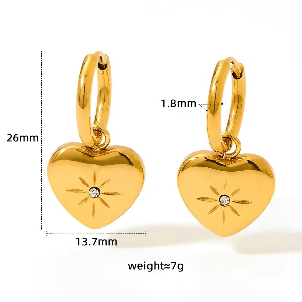 Wholesale Custom Pvd 18K Gold Plated Stainless Steel Jewelry North Star Heart Dangle Charm Hoop Earrings My Store