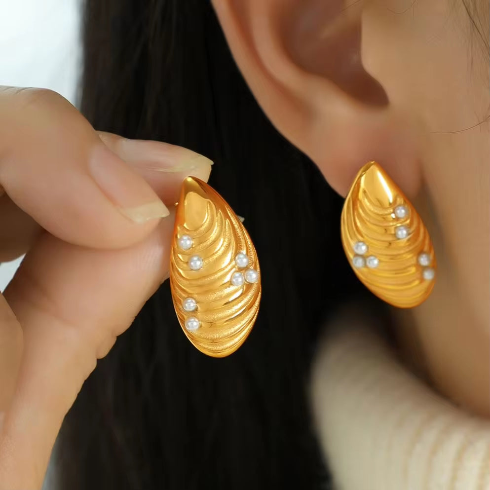 JEWELRY EH203 New Stainless Steel Shell Gum Bead Earrings 18K Gold Plated Fashion Earrings Jewelleryk Earrings Studs My Store