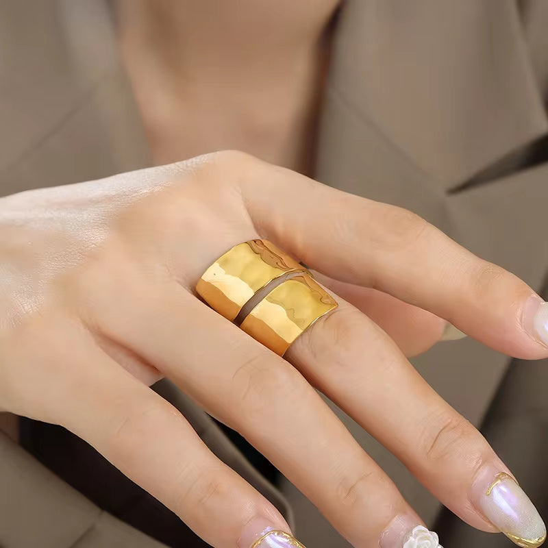 Finger Jewelry 18K Gold Plated Stainless Steel Double Layer Wide Open Ring for Women My Store