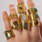 Smooth Gold Plated Full Zirconia Open Ring Stainless Steel Tiger Eye Turquoise Stone Stacking Rings Jewelry Girls My Store