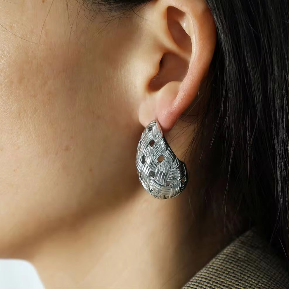 JEWELRY EH63 18K Gold Plated Stainless Steel Women Fashion Waterdrop Waterproof Jewelry Hollow Drop Earrings My Store