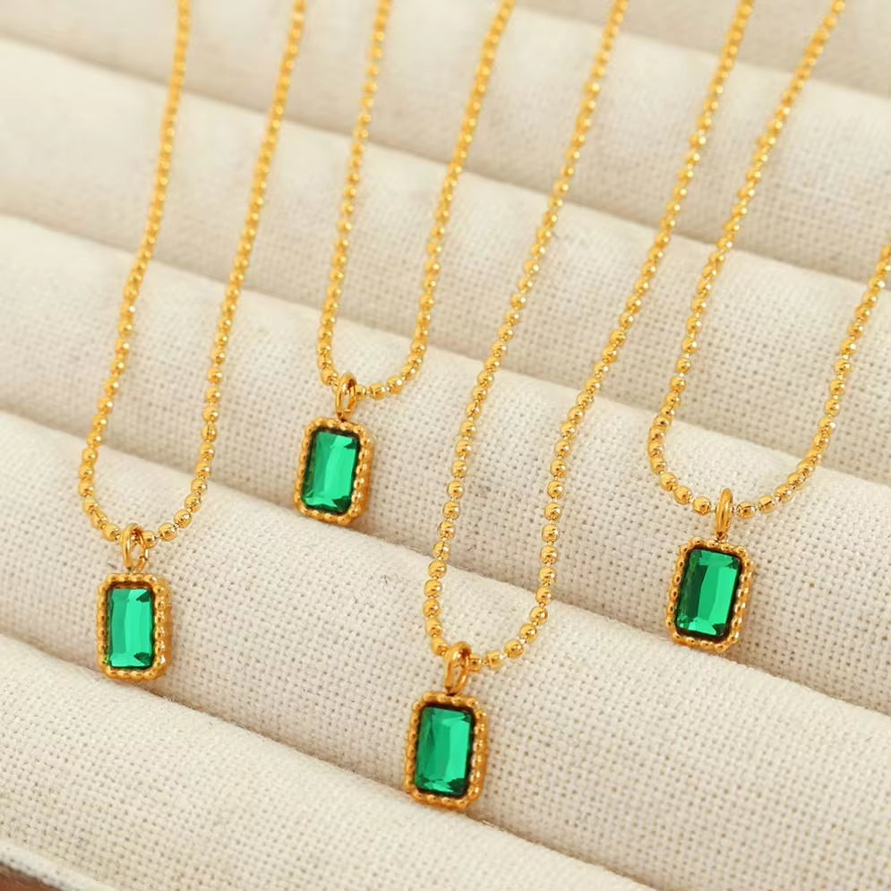 JEWELRY XL99 French Geometric Inlaid Glass Stone Necklace Peplum Quadrilateral Gold Pendant Necklace 18K Gold My Store