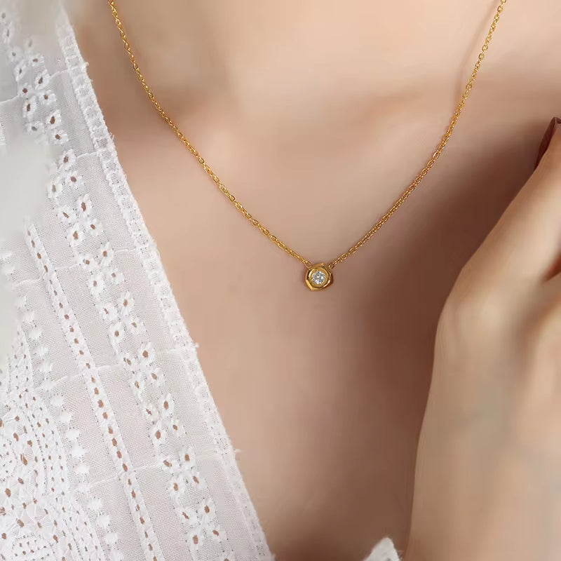 18K Gold Plated Stainless Steel Women Fashion Dainty Elegant Jewelry Geometric Meteorite Shape Cz Pendant Necklace My Store