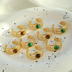 JEWELRY JZ26-27 Hot Sale Tiger Eye Turquoise Skeleton Ring Stainless Steel Open End Ring My Store