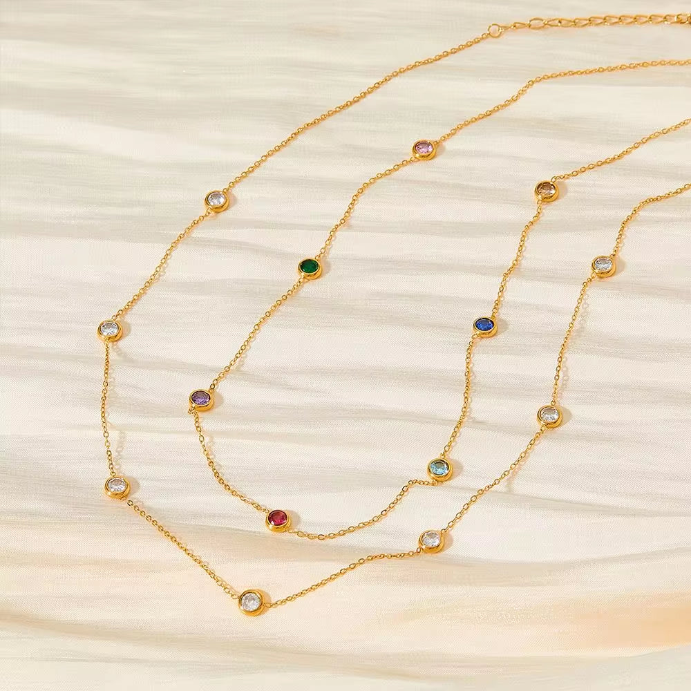 18K Gold-Plated Stainless Steel Thin Chain Ladies Elegant Zircon Bracelet Necklace Set My Store