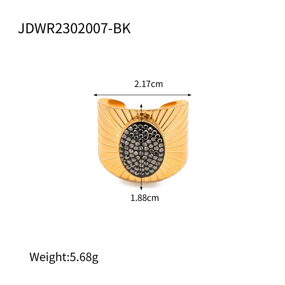 Smooth Gold Plated Full Zirconia Open Ring Stainless Steel Tiger Eye Turquoise Stone Stacking Rings Jewelry Girls My Store