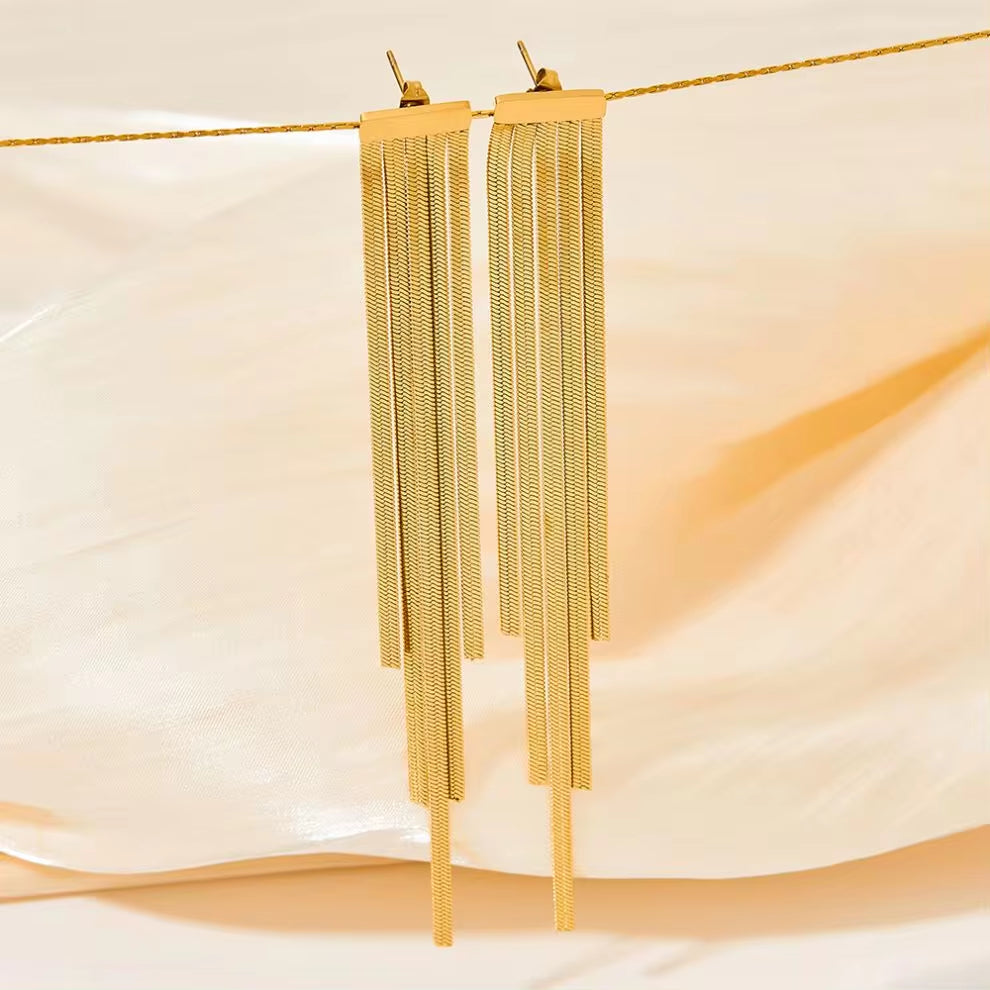 Hot Sell Snake Bone Chain Tassel Earrings Women Jewelry Designer Stainless Steel 18K Gold Plated Fringe Earrings My Store