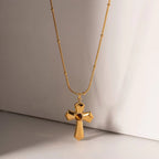 Jewelry 18K PVD Gold Plated Hammer Cross Necklace Tiger Eye Stone Cross Pendant Necklace for Women My Store