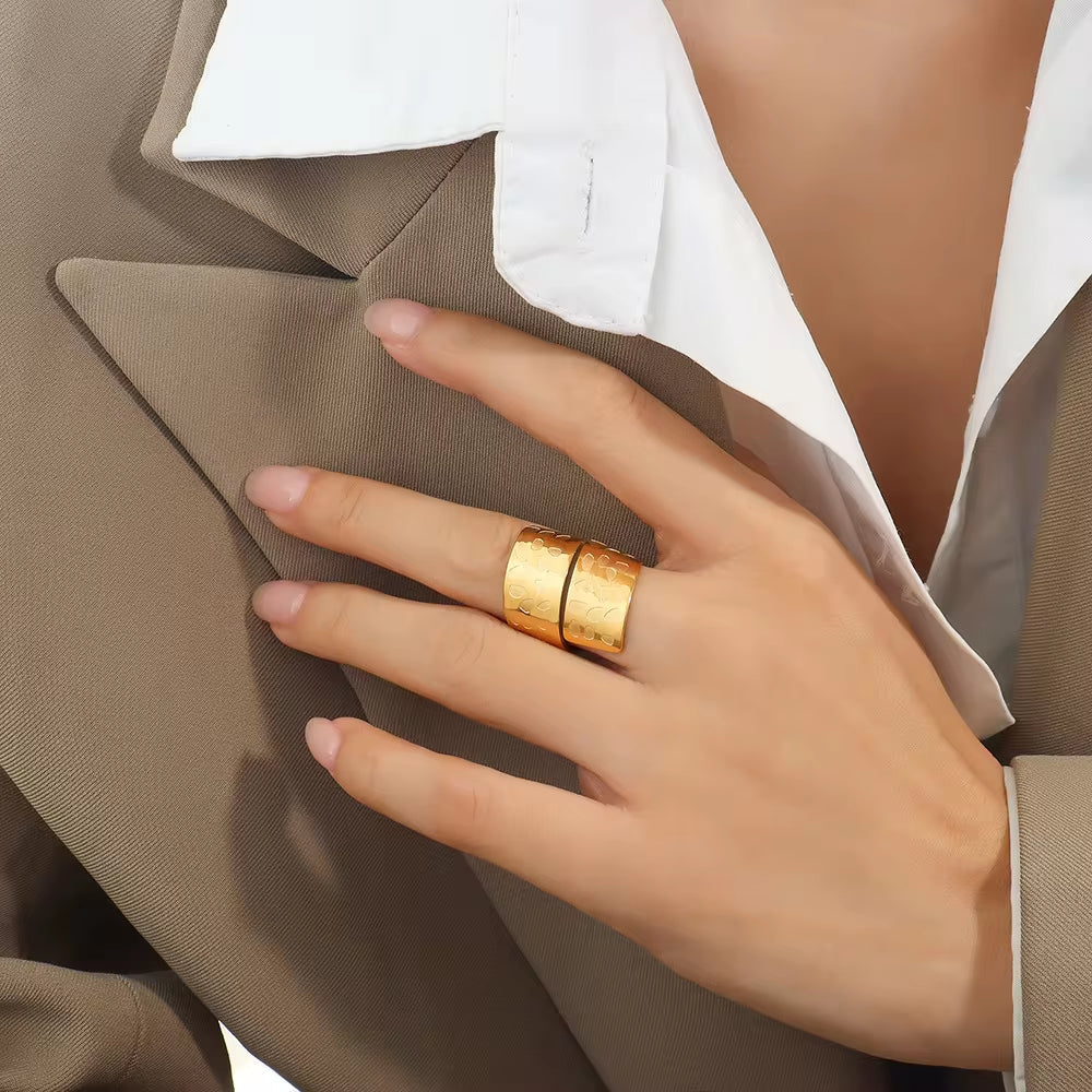 Finger Jewelry 18K Gold Plated Stainless Steel Double Layer Wide Open Ring for Women My Store
