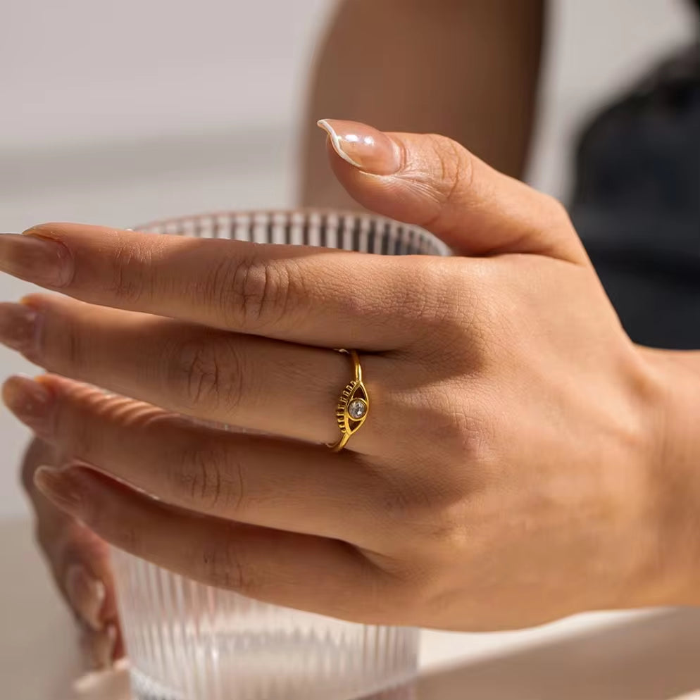 Trendy Devil'S Eye Cubic Zirconia Open Ring 18K PVD Gold Plated Stainless Steel Czs Ring for Women My Store