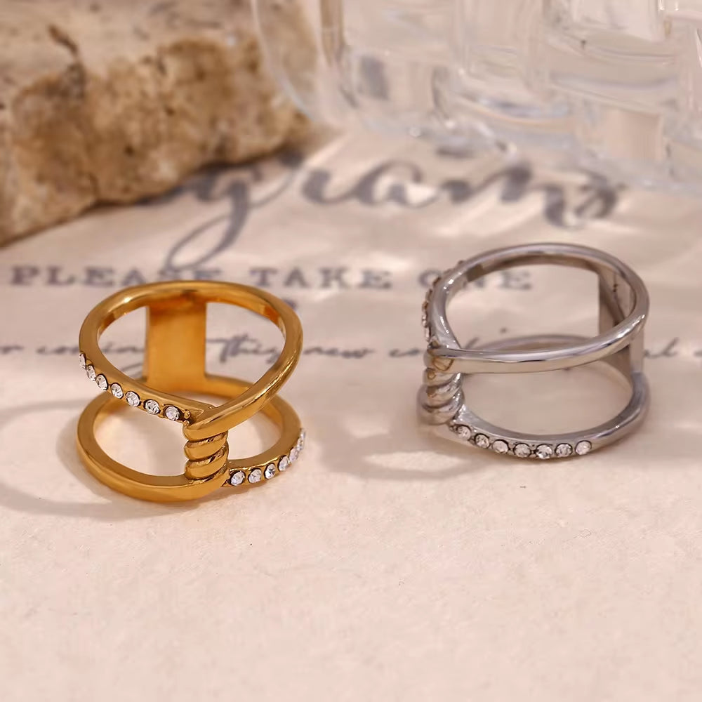 Hollow Crystal Rhinestone Stacking Ring 18K Gold Plated Rings Stainless Steel Jewelry My Store