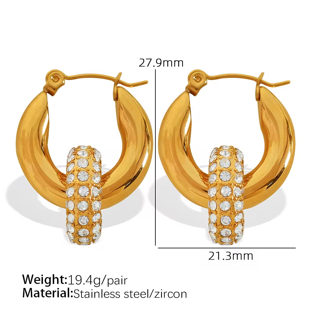 JEWELRY Exaggerated Geometric Circle Jewelry with Diamonds Circle Dangles Stainless Steel Gold Plated Earrings My Store
