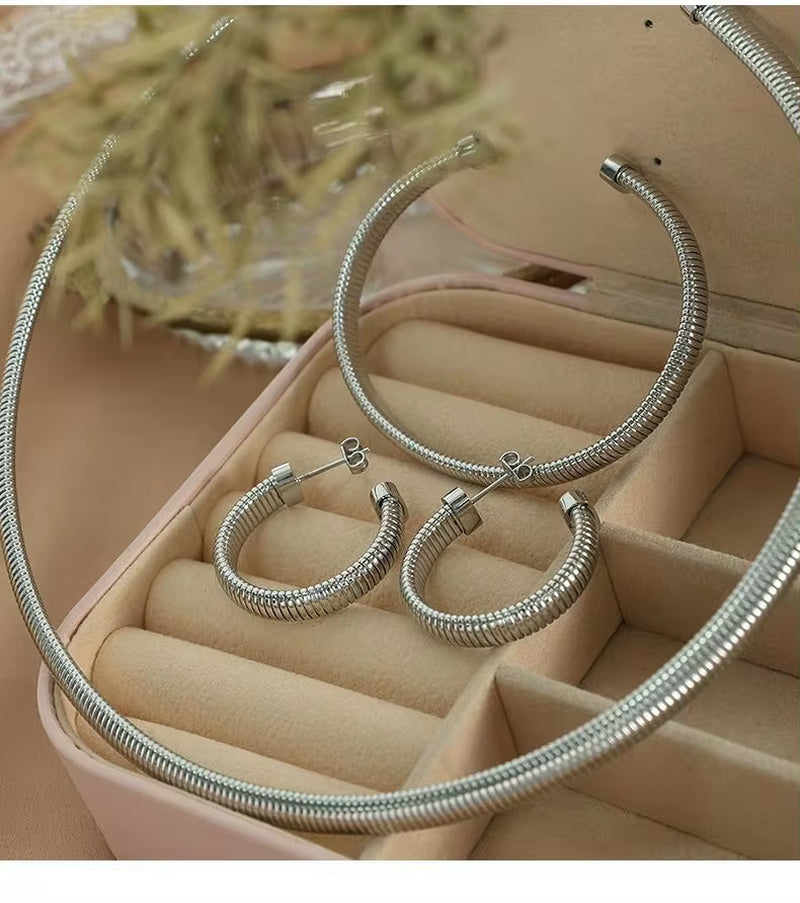 JEWELRY XL34-SZ08-EH34 Fashion Threaded Wide Face Retro Bracelet Stacking Personalized Metal Snake Necklace Earrings My Store