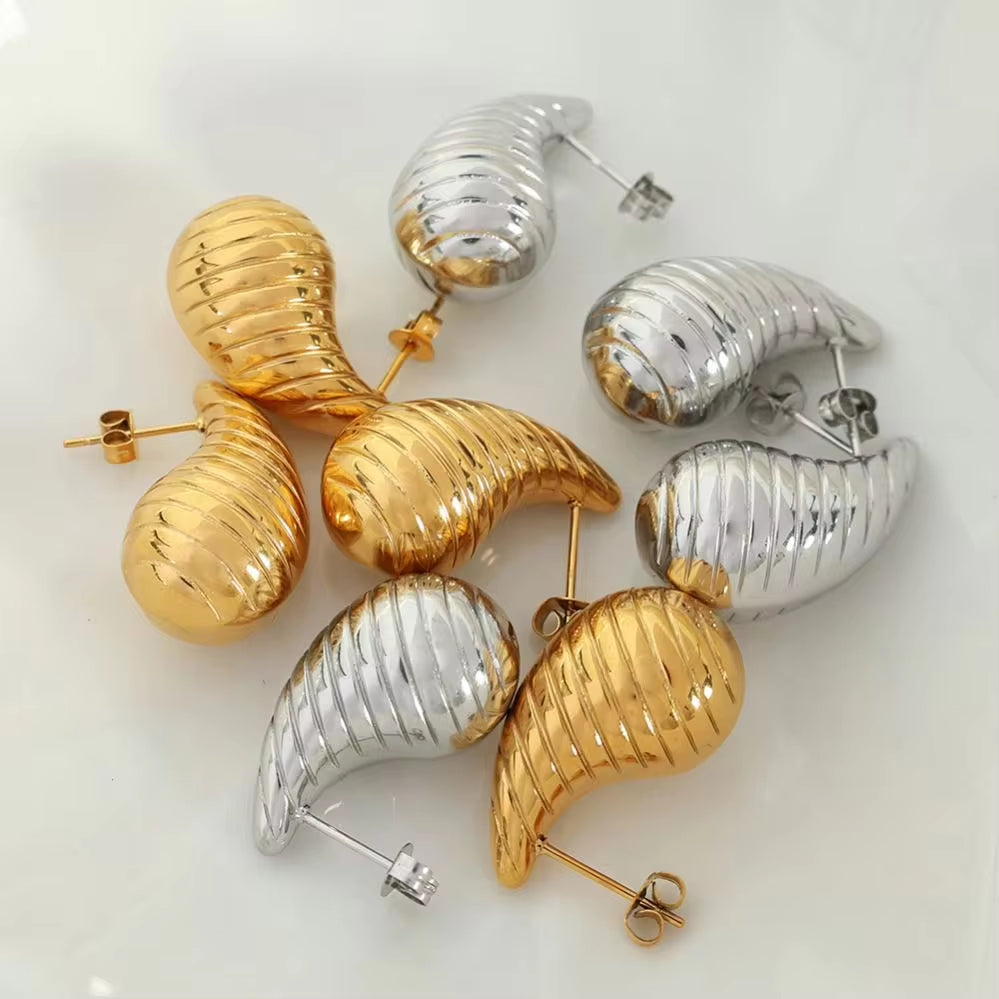 JEWELRY EH229 the Newest Stainless Steel Hollow Threaded Drop Earrings Vintage Style Street Earrings My Store