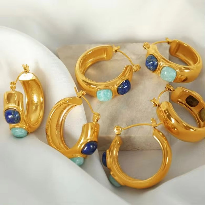 JEWELRY EH152 High Quality Wholesale Custom Cheap Vintage Square Stone Set Natural Stone Earrings My Store