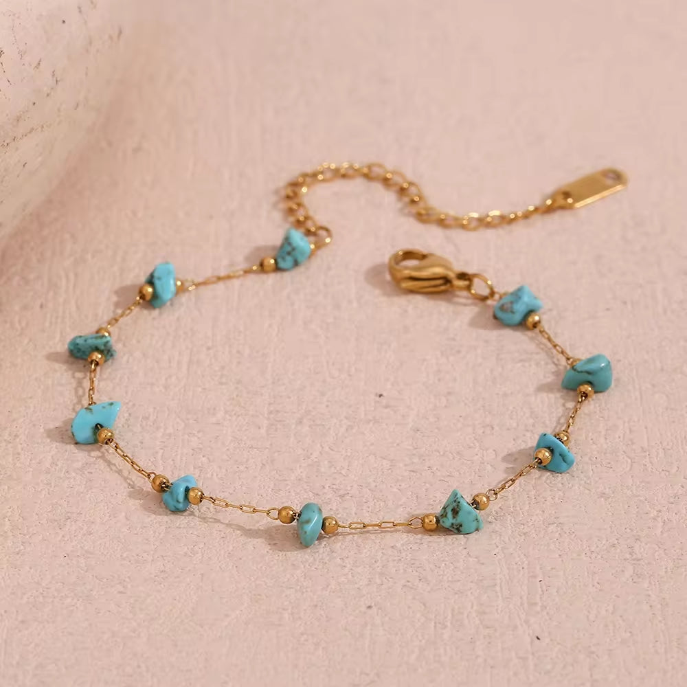 Turquoise Choker Gemstone Beaded Gold Plated Necklace Stainless Steel Jewelry Valentines Day Gift 2024 My Store