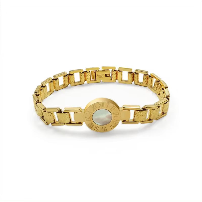 Wholesale Roman Numeral Dial Couple Shell Steel 18K Gold Plated Pvd Plating Bracelet My Store