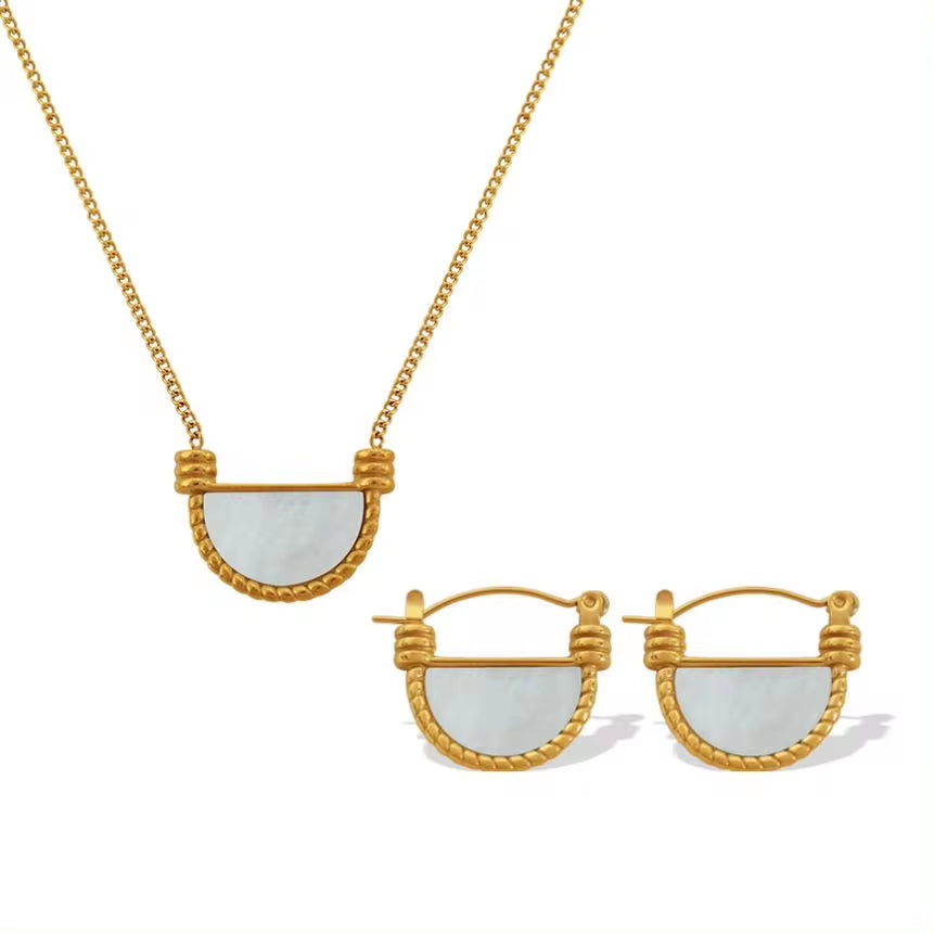 JEWELRY XL78-EH221 Factory Made Thick Cut White Mother of Pearl Premium Feeling Airy Necklace and Earrings Set Women My Store