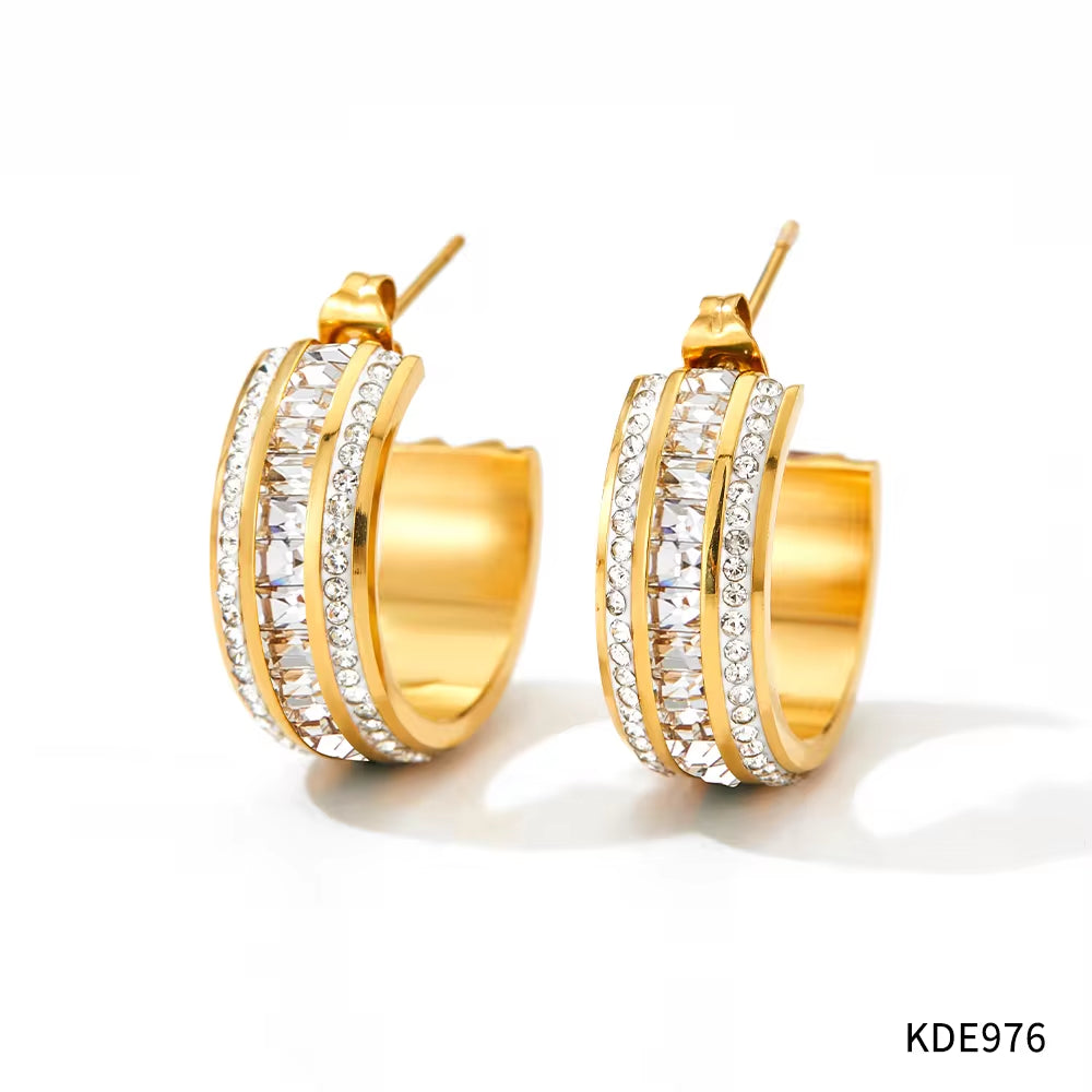 New Ins Designs Minimalist C Shape 18K Gold Plated Zircon Stainless Steel Stud Earrings for Women Jewelry My Store