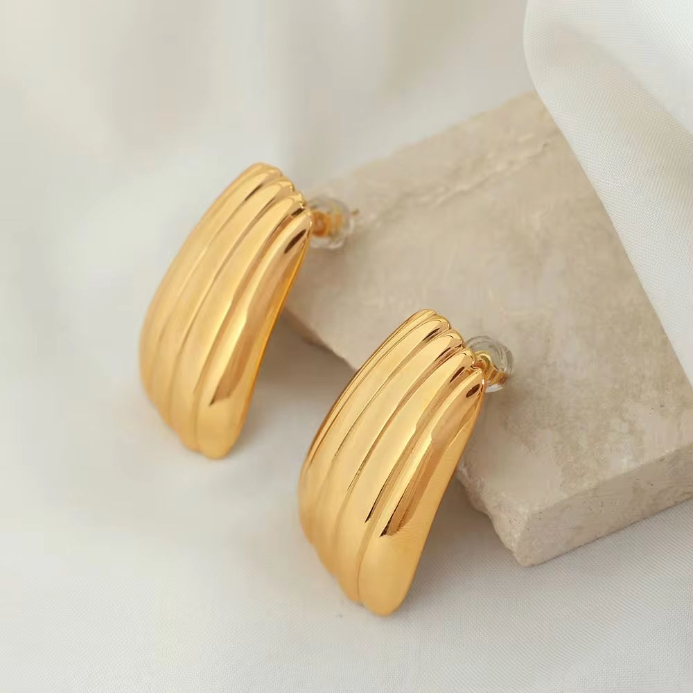 JEWELRY EH233 Geometric Trapezoidal Stripe Stainless Steel Earrings Vintage Minimalist Gold Plated 18K Earrings My Store