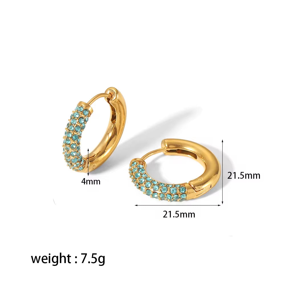 Non Tarnish 18K Gold Plated Simple Ins Micro Zirconia Pave Stainless Steel Huggie Earrings Trendy Jewelry FJE0139 My Store