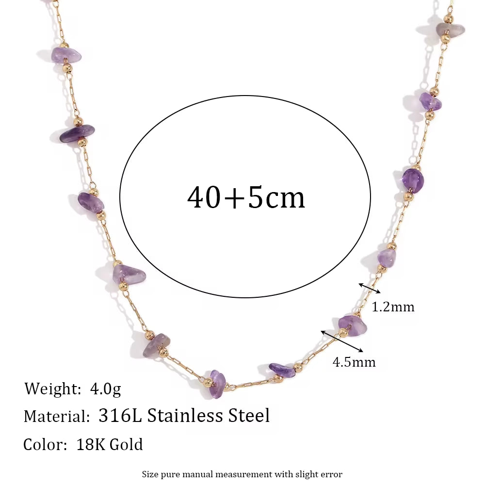 Purple Crystal Choker Gemstone Beaded Gold Plated Necklace Stainless Steel Jewelry Valentines Day Gift 2024 My Store