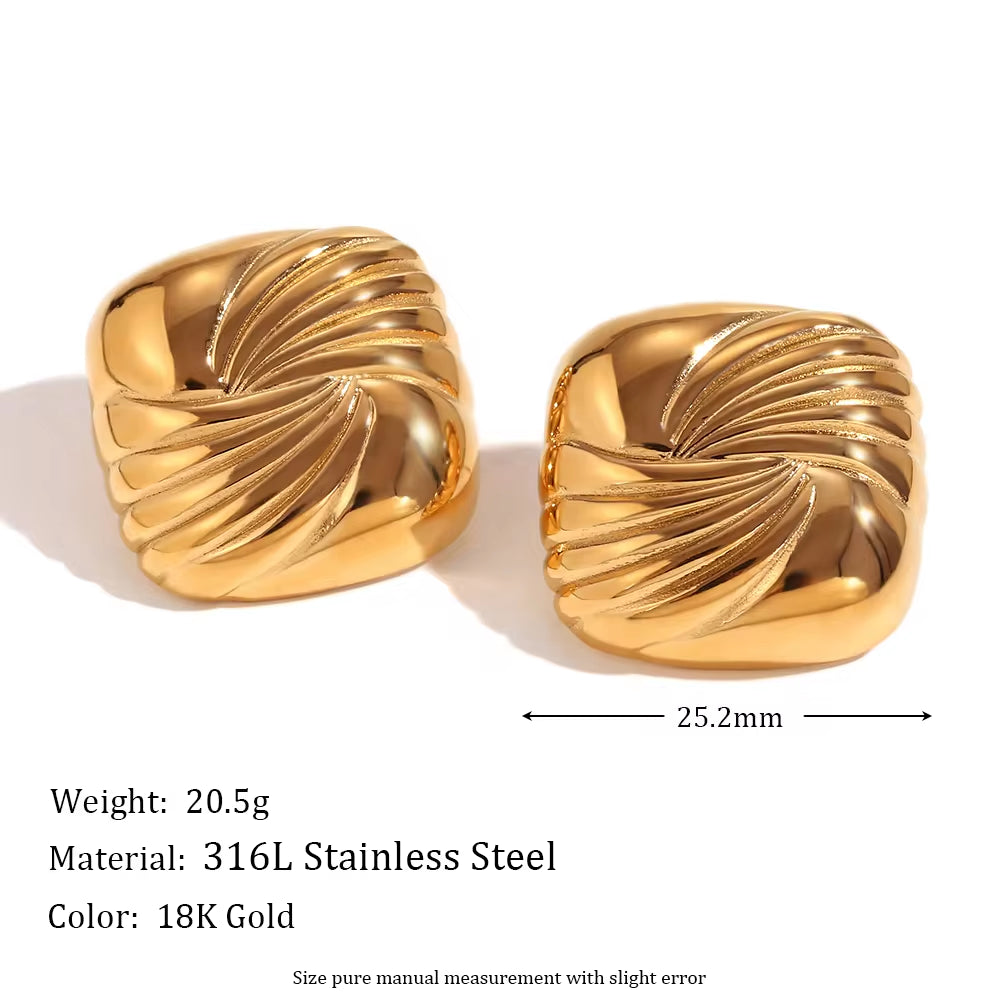 Dropshipping Trend 2024 Square Engraved Wing Stud Earrings Gold Plated Statement Jewelry Stainless Steel Earrings My Store
