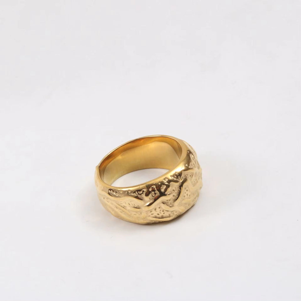 FANJIN Jewelry Wholesale 18K Gold Plated Band Meteor Crater Chunky Stainless Steel Rings for Women Statement Rings My Store