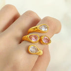 JEWELRY JZ14 Hot Sale Zirconia Double Teardrop Open End Ring Stainless Steel 18K Gold Plated Fashion Jewelry My Store