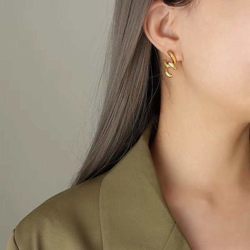 Luxury Sparkle 18K Gold PVD Plated Shiny Party Micro Pave Stainless Steel Chain Earring Non Tarnish & Waterproof Women My Store