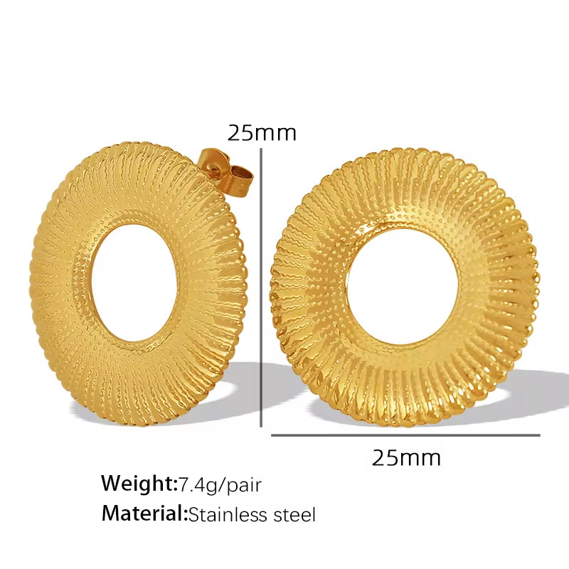 JEWELRY EH176 Exaggerated Titanium Steel Stainless Steel 18K Line Radial Design Circle Earrings for Women My Store
