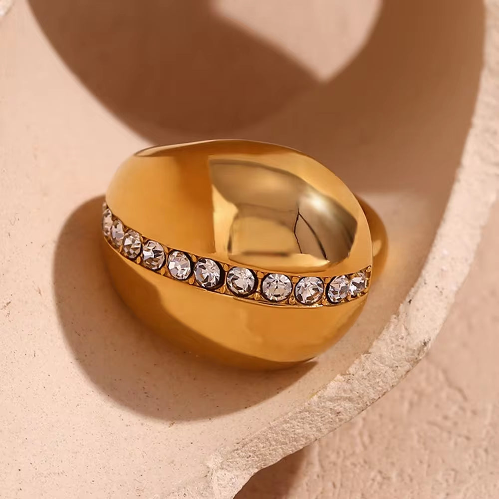 Water Drop Crystal Rhinestone Statement Rings Gold Plated Jewelry Waterproof Stainless Steel Rings My Store