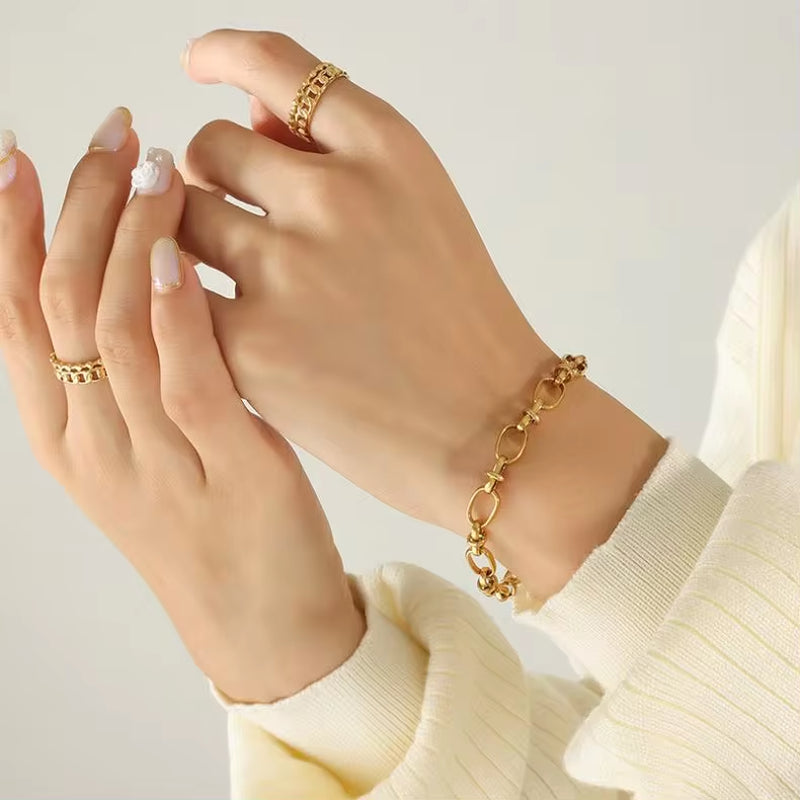 Fashion 18K Gold Plated Thick Jewelry Titanium Stainless Steel Chunky Chain Bracelets for Women My Store