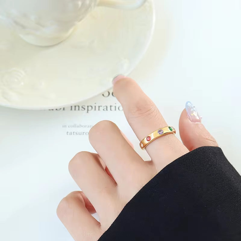 Stainless Steel 18K Gold Plated Colorful Zircon Personality Ring for Women My Store