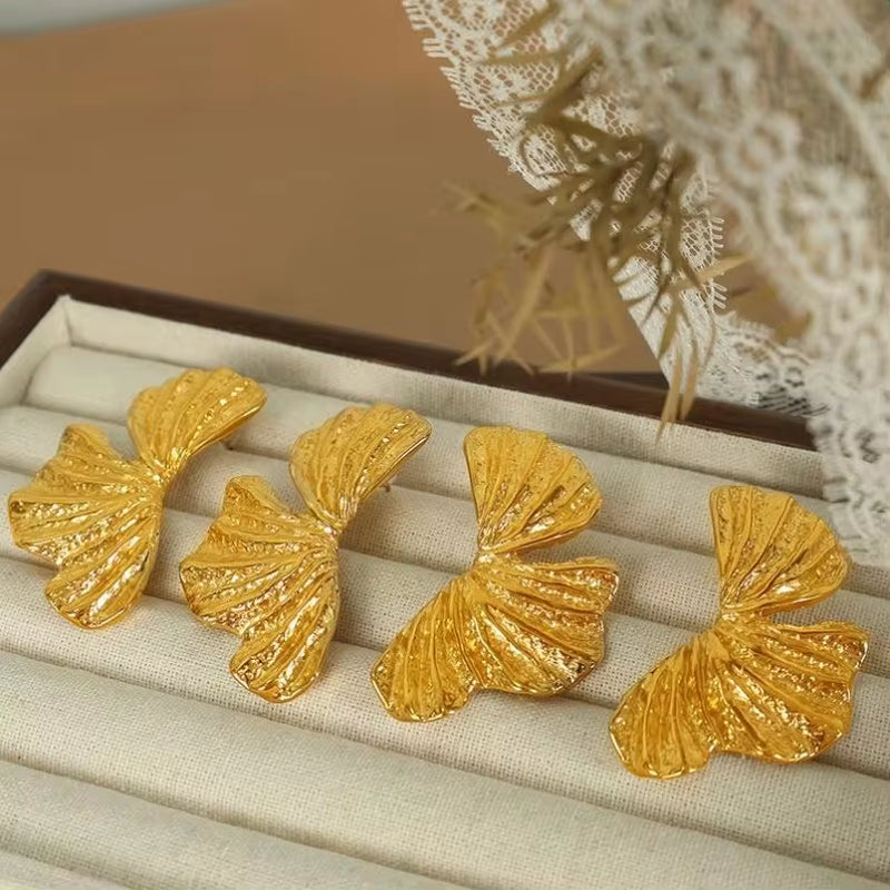 JEWELRY EH103 Fashion Ginkgo Biloba Earrings Fashion Earrings Exaggerated Heavy Duty Stainless Steel Earrings My Store