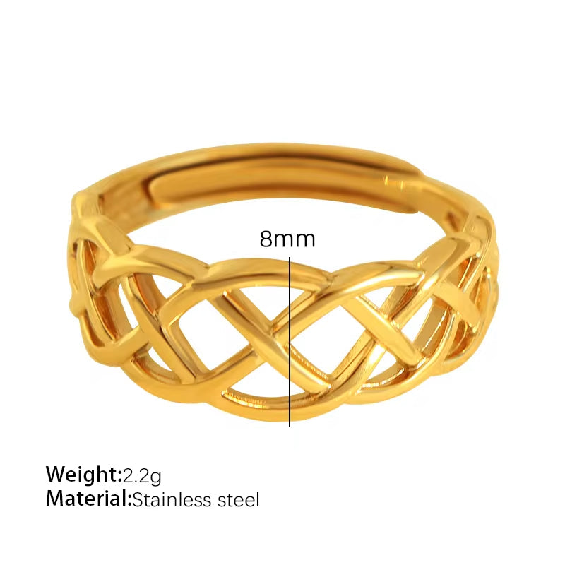 JEWELRY JZ06-11 Japan and South Korea Simple Stainless Steel 18K Gold Hollow Geometric Lines Open Ring for Women My Store