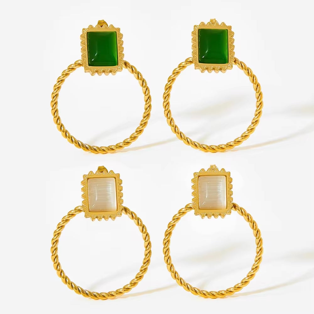 New Retro Exaggerated Elegant Big Statement Sexy Accessories Women Gold Plated Opal Screw Back Stud Earrings My Store