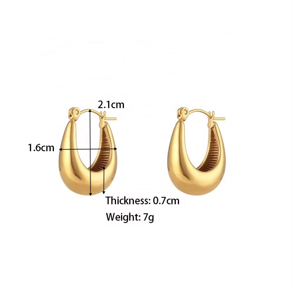 Minimalist Basic Stainless Steel 18K Gold Plated Boat Shape Hoop Earrings Women'S Tarnish Free Hypoallergenic Gold Jewelry My Store