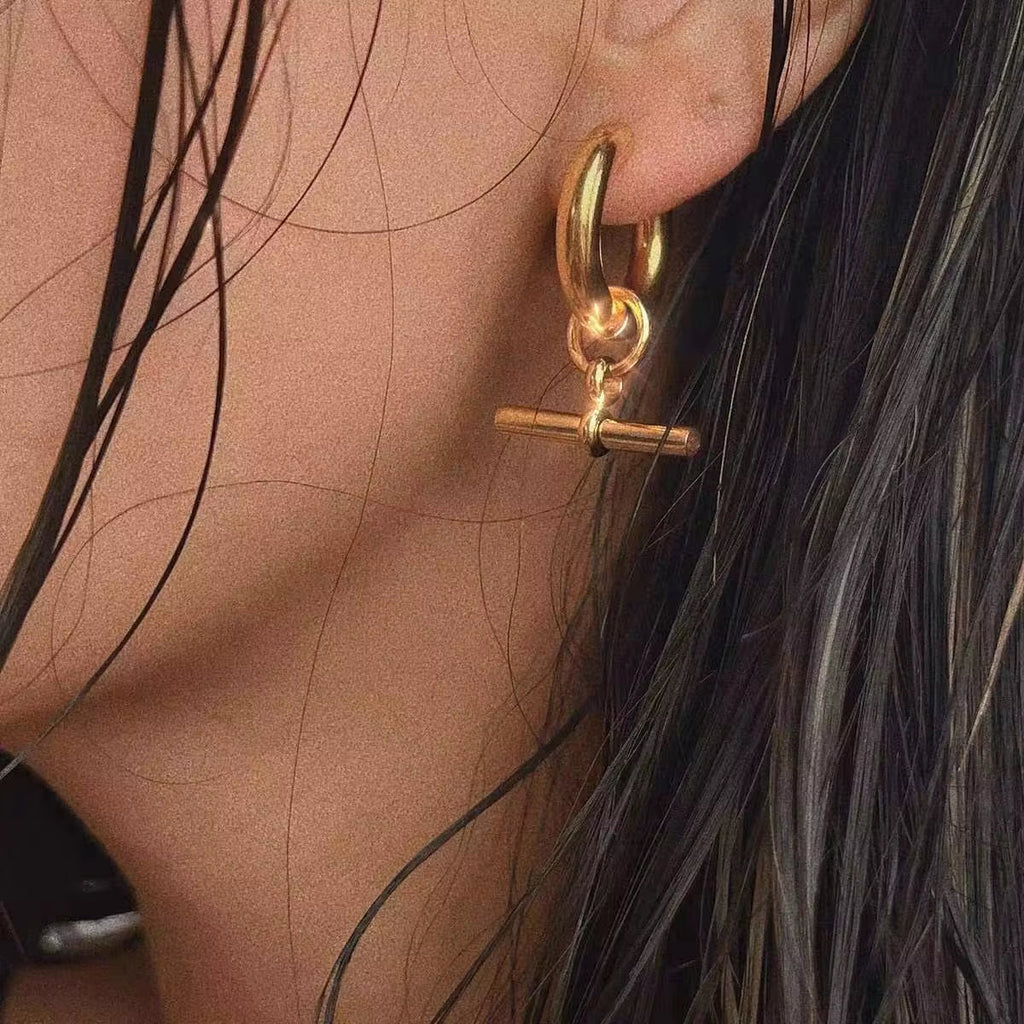 Fashion 18K Gold-Plated Stainless Steel T-Bar Pendant Earrings Women'S Fashion Earing Accessories Jewelry Making My Store