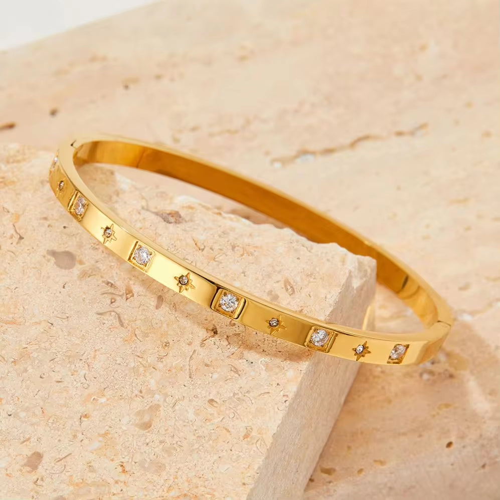 Luxury Gold Plated Oval Zircon Cuff Bracelets Stainless Steel Pave Zircon Bangle My Store