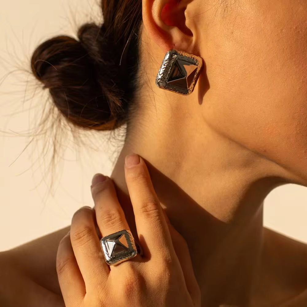 Stainless Steel Silver PVD Plated Geometric Fashion Jewelry Rivet Finger Ring Minimalist Jewelry My Store